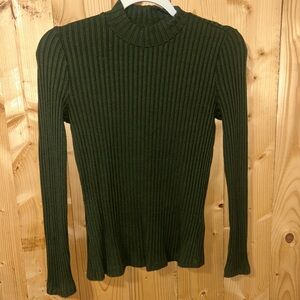 Liverpool Olive Ribbed Mock Neck Knit Top